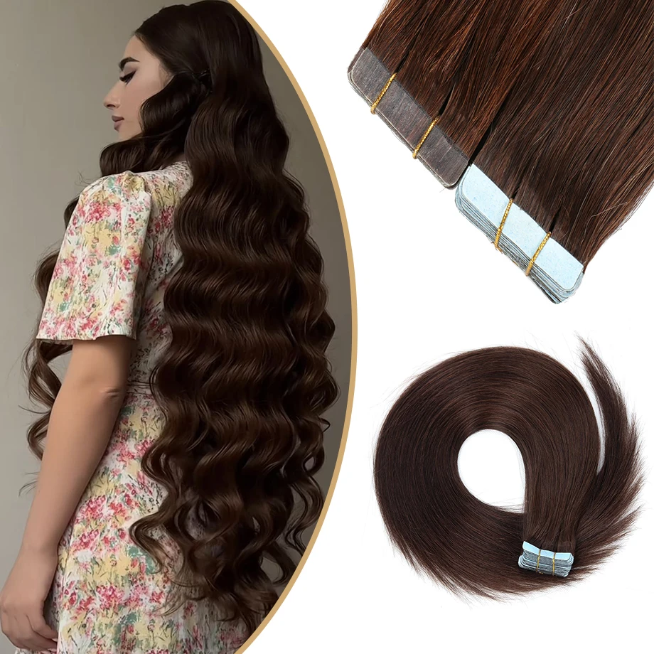 Tape In Human Hair Extensions Straight 100% Natural Burgundy Black Brown Remy Seamless Invisible Double Side Skin Weft Adhesive