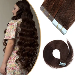 Tape In Human Hair Extensions Rechte 100% Natuurlijke Bordeauxrode Zwartbruine Remy Naadloze Onzichtbare Dubbelzijdige Huid Inslaglijm