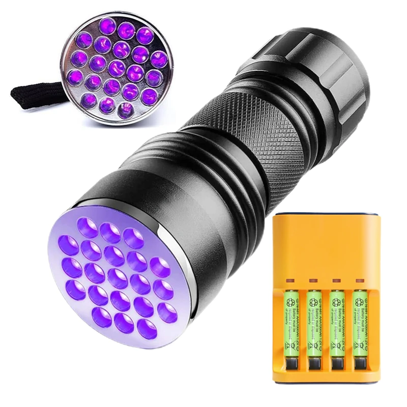 Super Light 21 LED UV Flashlight Black Light Flashlight with Battery Charger for Pet Kitchen Bathroom Stains Scorpions Finder