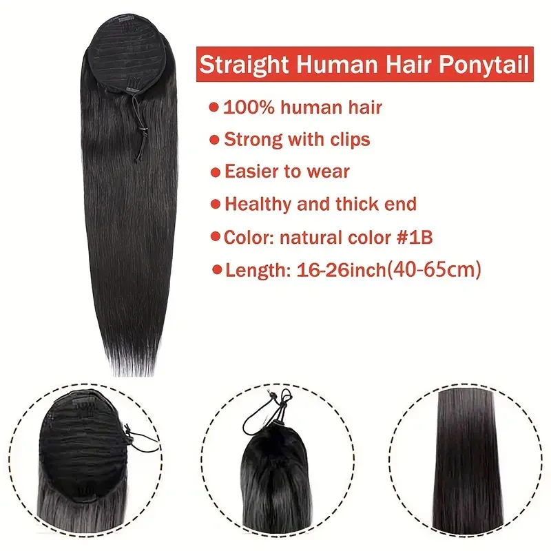 Ponytail Extensions Drawstring Long Straight Fake Pony Tail Natural Soft Clip in Hair Extension Heat Resistant Hairpiece 1 Piece