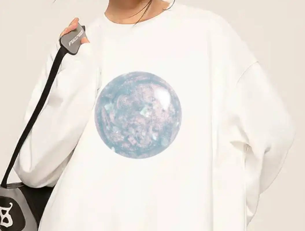 เสื้อสเวตเตอร์เสื้อลําลองหลวมขนาดใหญ่สตรีวินเทจผ้าฝ้ายพอดีสตรีลําลองสวมใส่ทุกวันสไตล์แฟชั่น Y2k Retro Moon