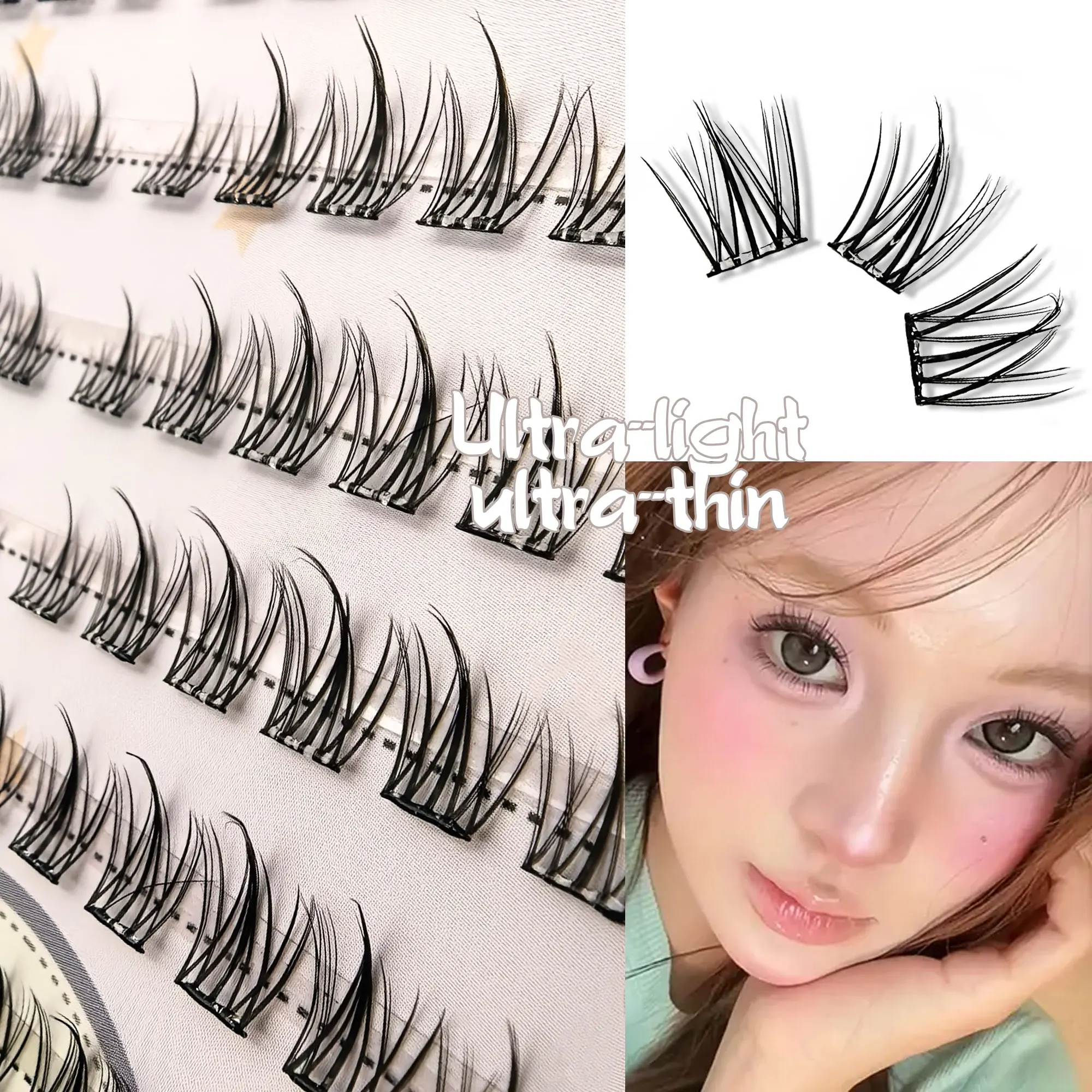 10 linhas de cílios postiços sem cola - ultraleves e finas, leves e naturais, criando uma maquiagem perfeita