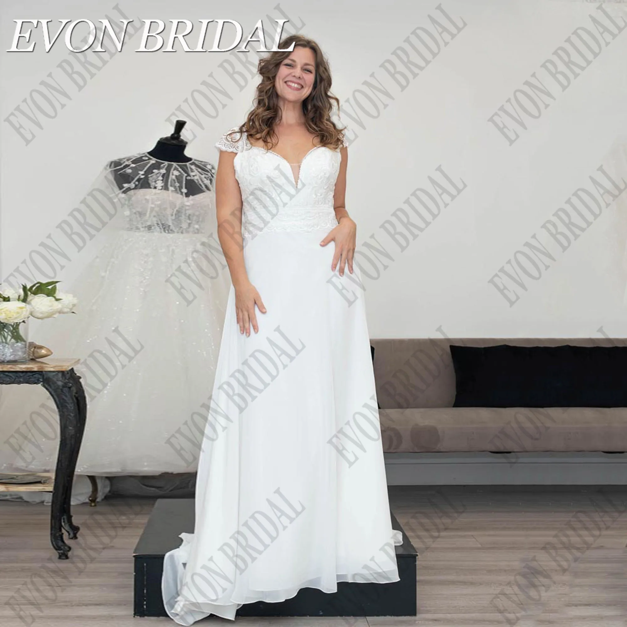 

EVON BRIDAL Customized Plus Size Chiffon Wedding Dress 2025 Bride Applique A-Line Civil Bride Gowns Robe De Mariée Sweep Train