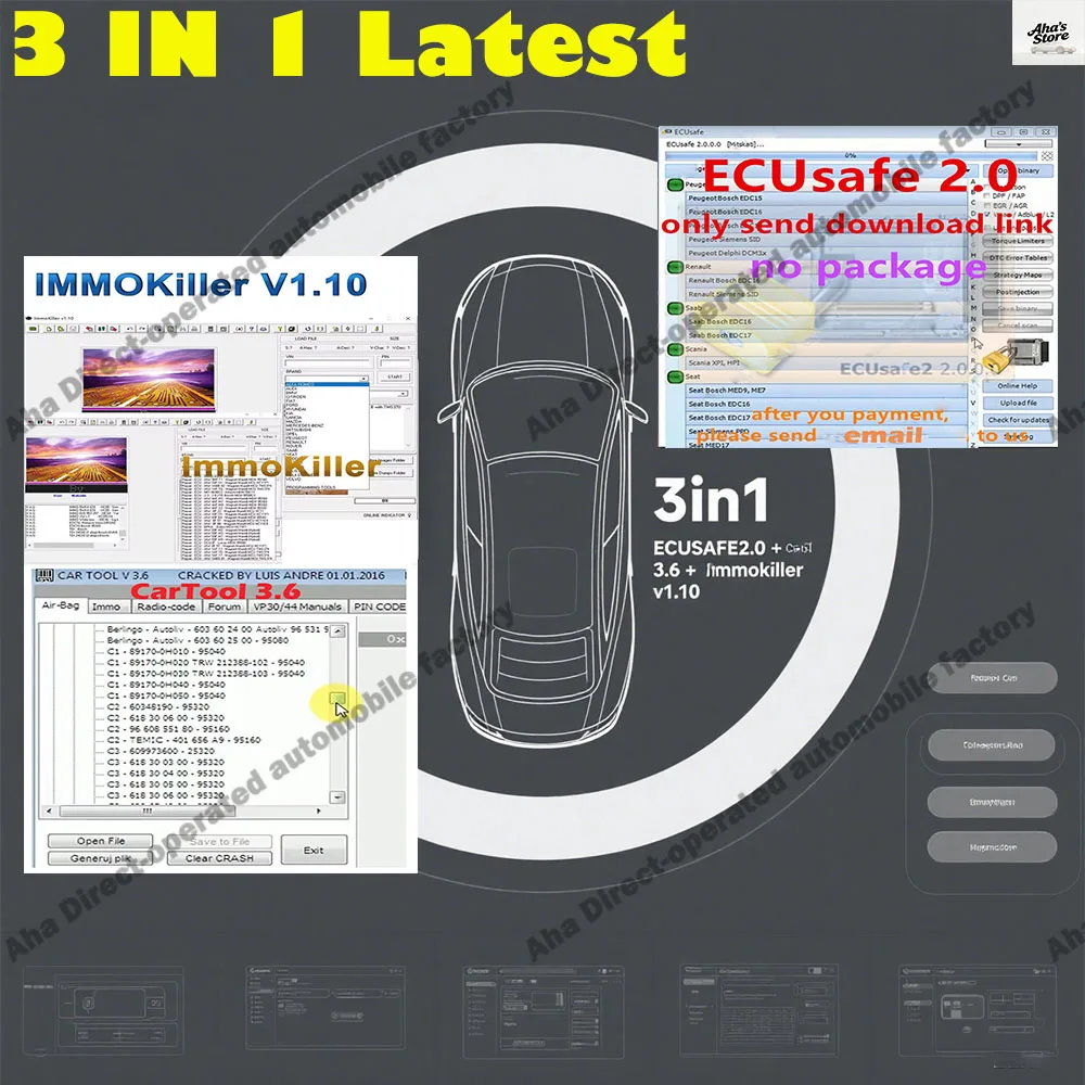 

ImmoKiller v1.1 obd2 scanner IMMO Software + ECUSafe 2.0 Car accessories Diagnostic Tool For Car and Trucks for ecu programming