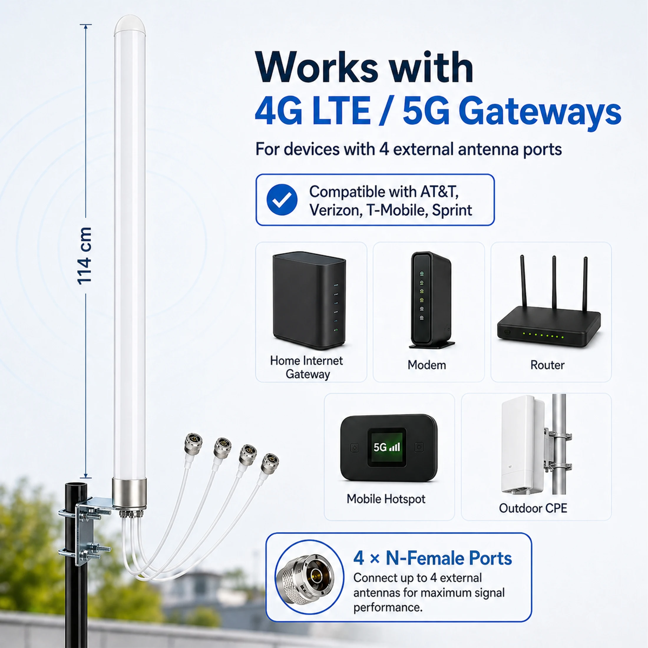 Omni Directional MIMO 4x4 Antenna 5G WiFi Outdoor 4G LTE Antennas for T-Mobile N71 Cellular Hotspots Router Gateways,600-6000MHz