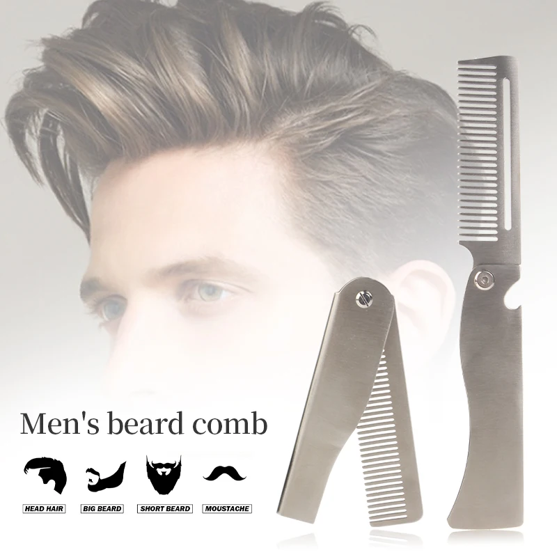 Men Retro Oil Head Comb Portable Folding Stainless Steel 201 Comb Hairdressing Styling Round Teeth Comb Texture Modeling Steel C image 3