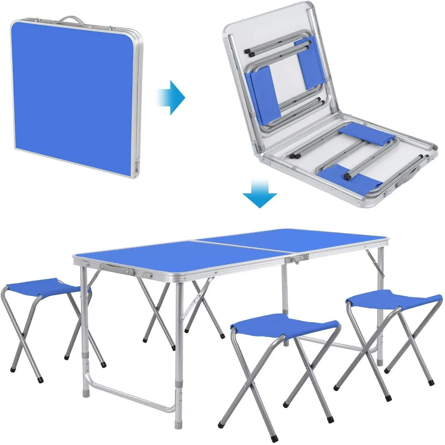 Mesa plegable, juego de 5 uds., mesa de Camping de aluminio de 120cm plegable con 4 taburetes, muebles de exterior, mesa de Picnic y silla portátil