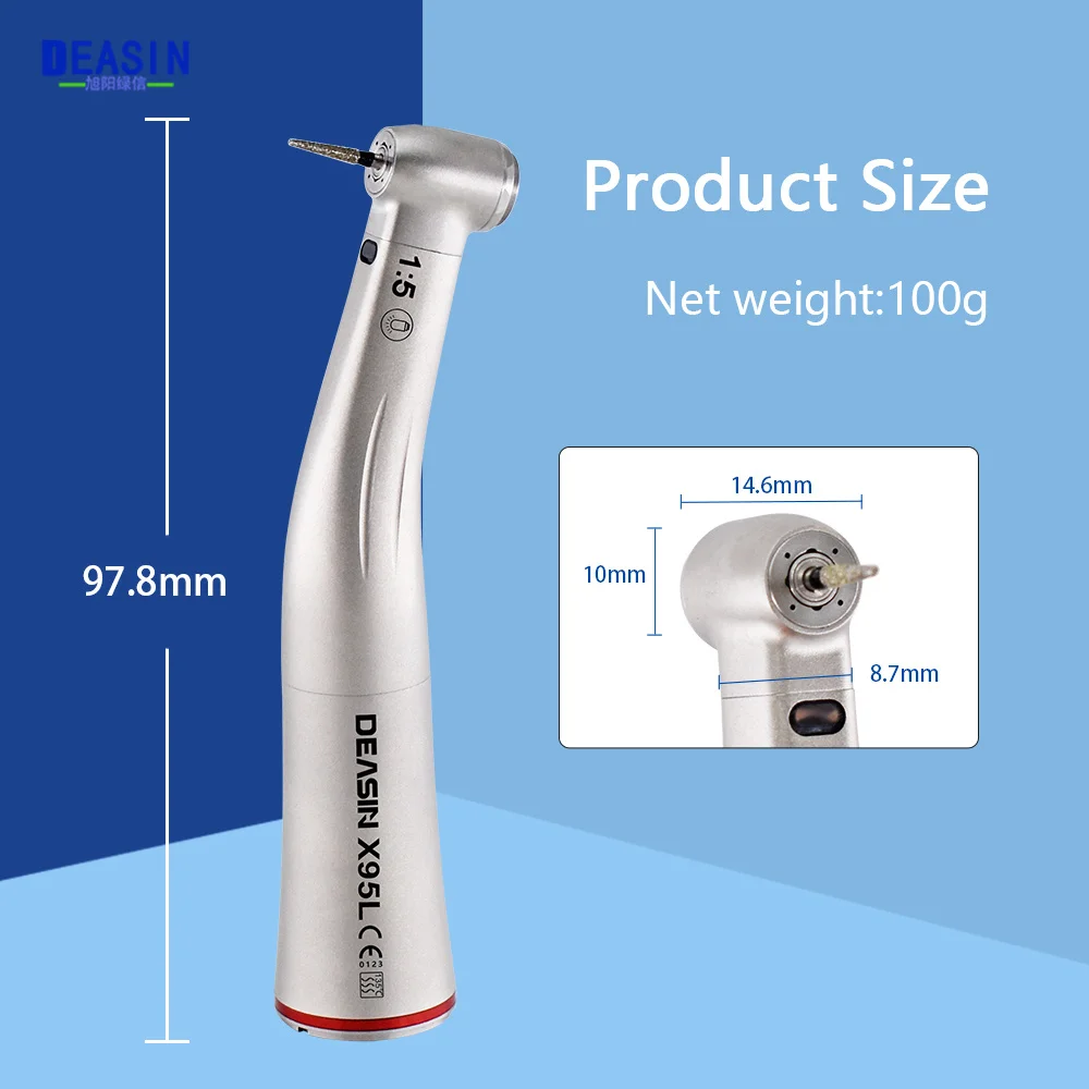 Dental X95L 1:5 Fiber Otptic Handpiece Increasing Red Ring Contra Angle Internal Water Spray With LED For E-type Motor Dentistry