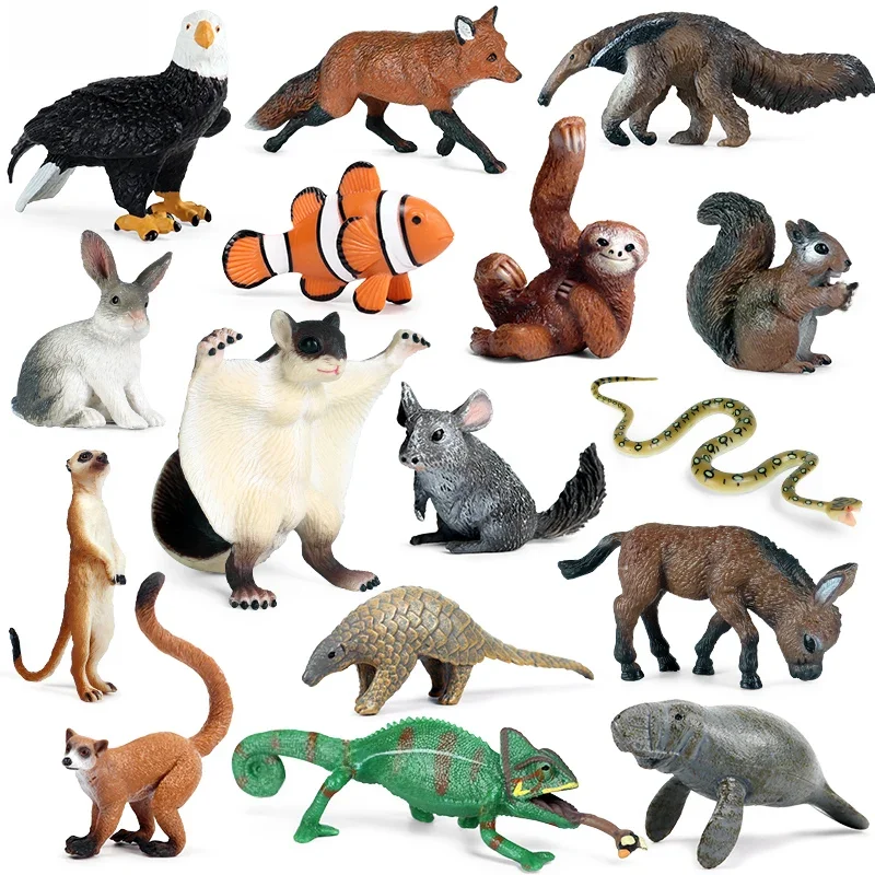 Oenux Simulation Niedliche Wald Wilde Tiere Actionfiguren Eule Pangolin Seekuh Kaninchen Modell Miniatur Kuchen Topper Kinder Geschenk Spielzeug