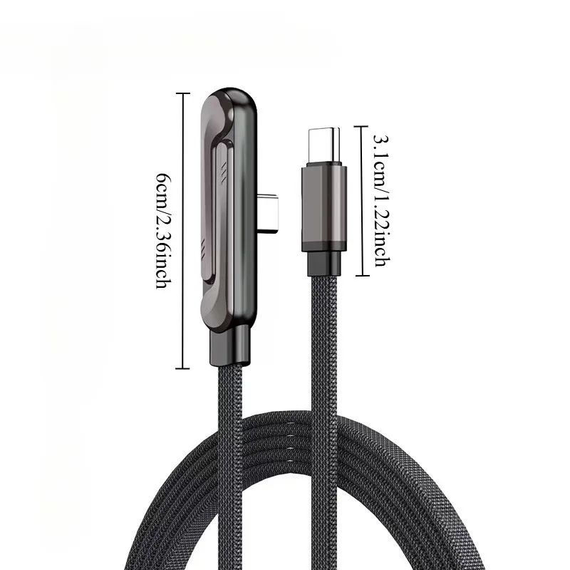240W USB C to Type C Cable with Folding Phone Stand 90 Degree Elbow Fast Charging Data Cord Braided Gaming Wire for MacBook Pro Laptop iPhone 15 16 Samsung iPad