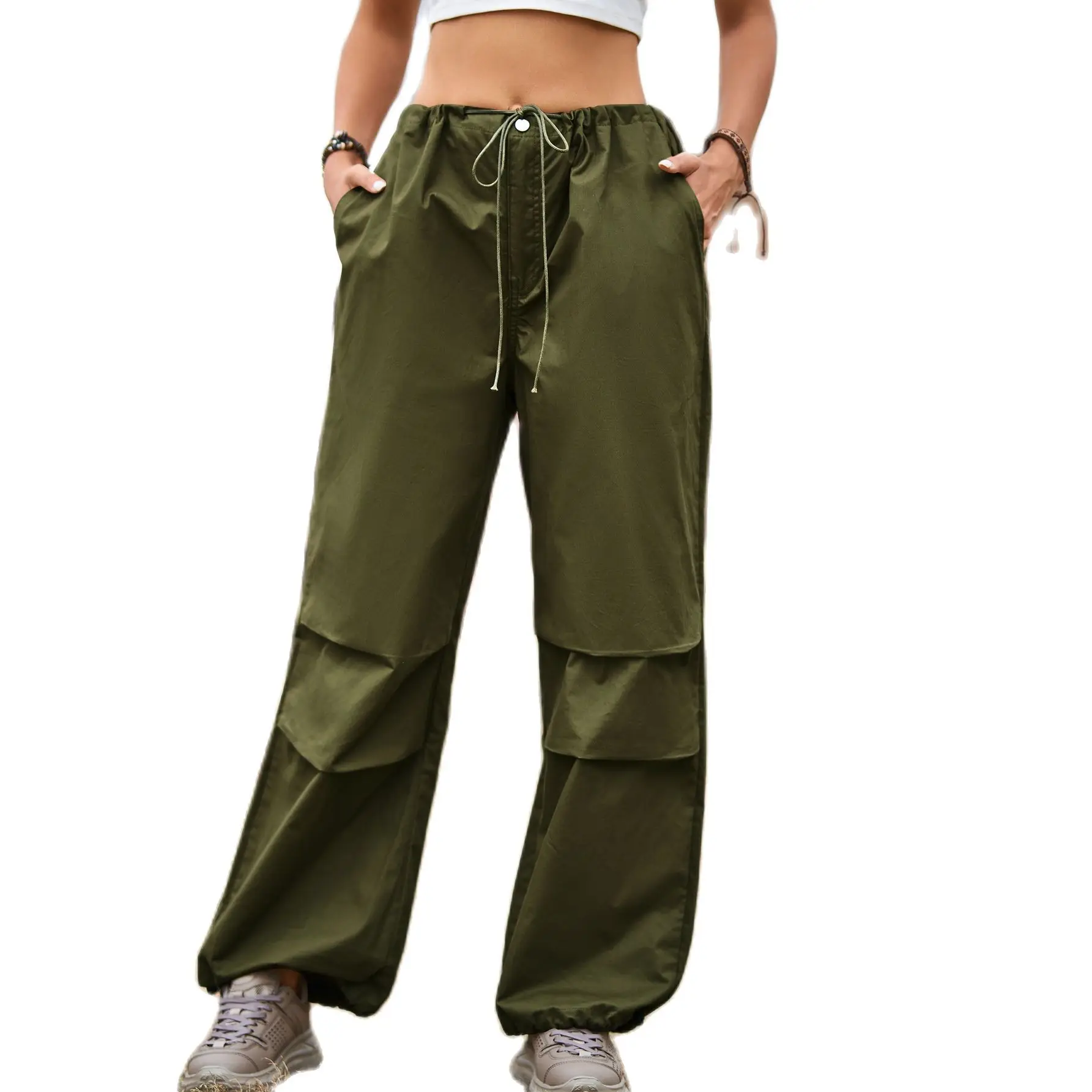 2023 Summer New Women Elastic Waist Drawstring Cargo Pants Fashion Loose Pants Casual Female Trousers S-2XL Drop Shipping