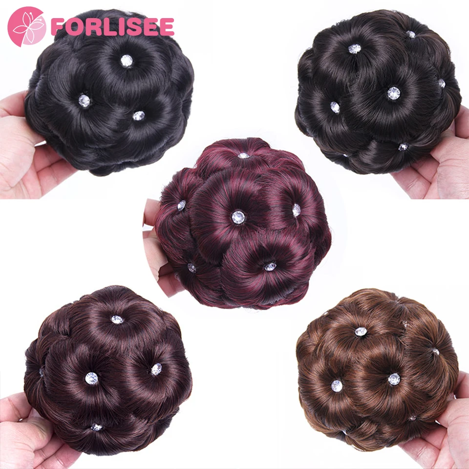 FORLISEE Synthetic Hair Bun Scrunchie Chignon Elastic Band Made Of Hair Clips High Temperture Fiber Hairpiece Ponytail Headwear