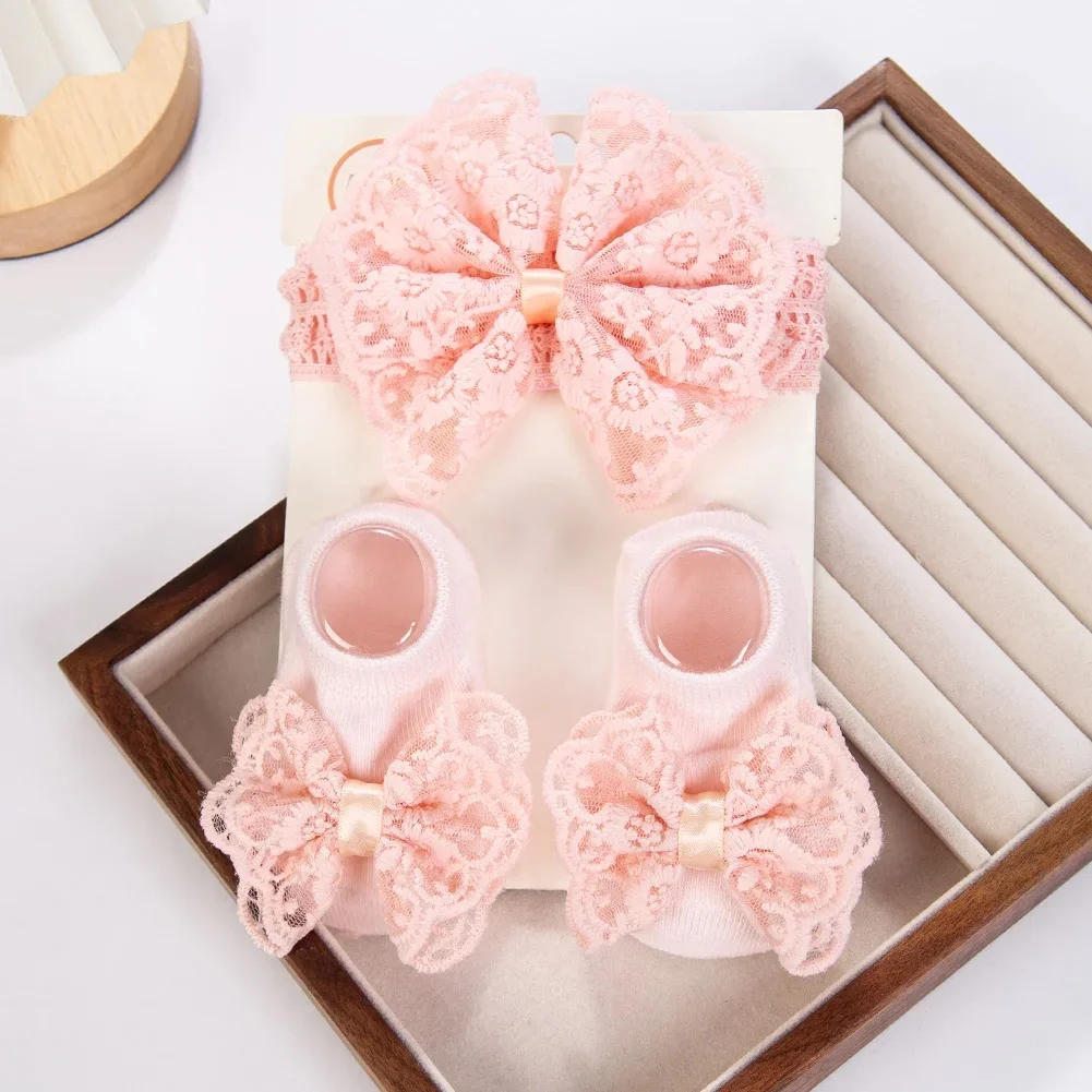 1 ensemble de bandeaux et chaussettes en dentelle crème pour bébé, pour nouveau-né, princesse, filles, large strass, perles, couvre-chef pour enfants, bandeaux élastiques