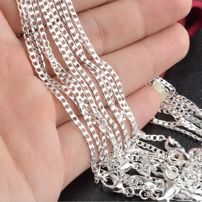 925 Sterling Silber 2mm flache Halskette Kette für Frauen Männer Mode Hochzeits feier Schmuck