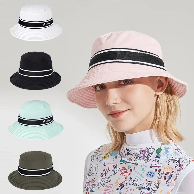 Love Golf Women Bow Wide Brim Golf Caps Ladies Sunscreen Fishermen Hats Female Breathable Bucket Sun Visor Quick Dry Travel Caps — zdjęcie 2