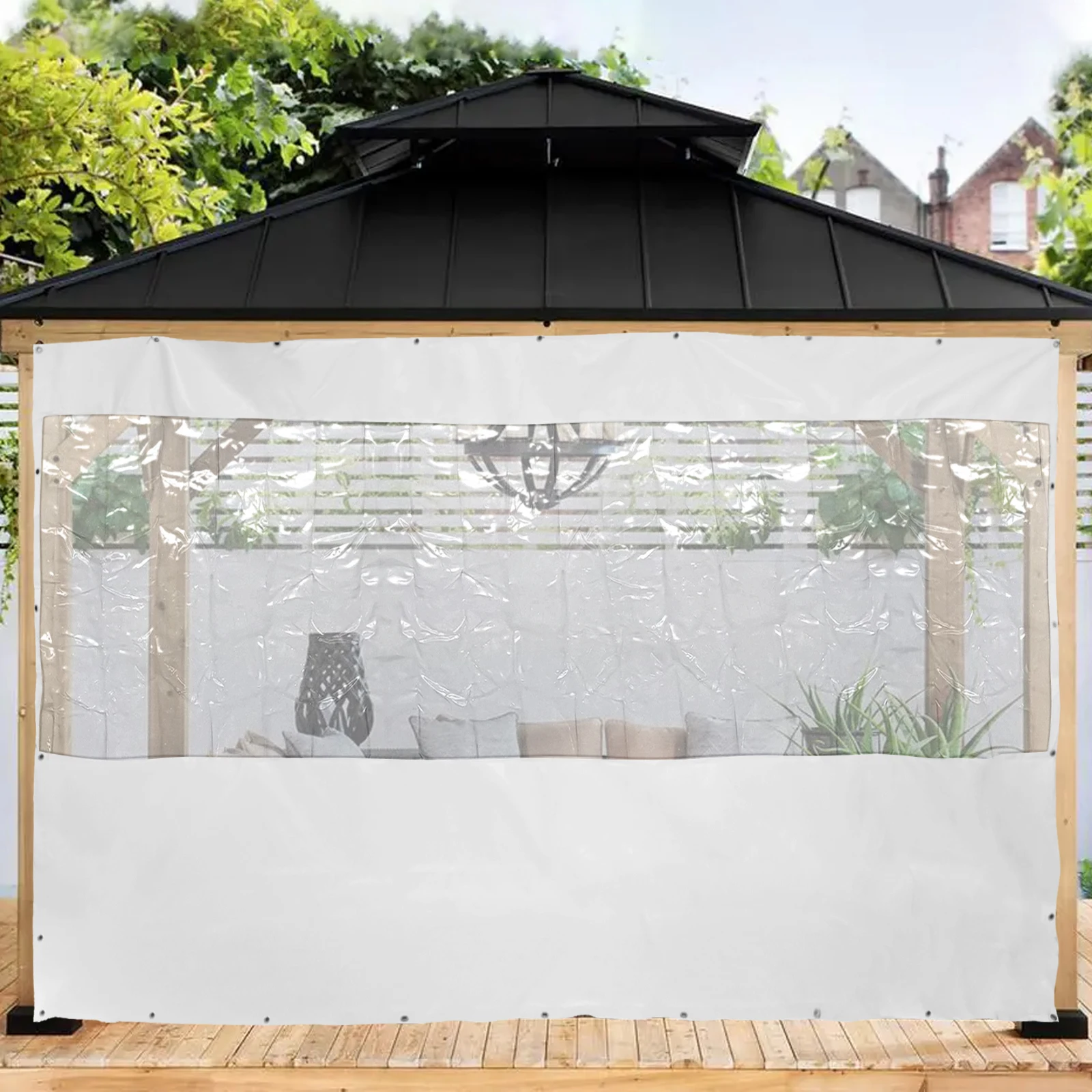 Waterproof PVC Rain‑Protective Tarpaulin, Foldable Clear Weather Resistant Tarp, Heat‑Sealed Reinforced Edge Cover Sheet With Metal Grommets For Patio Porch Deck