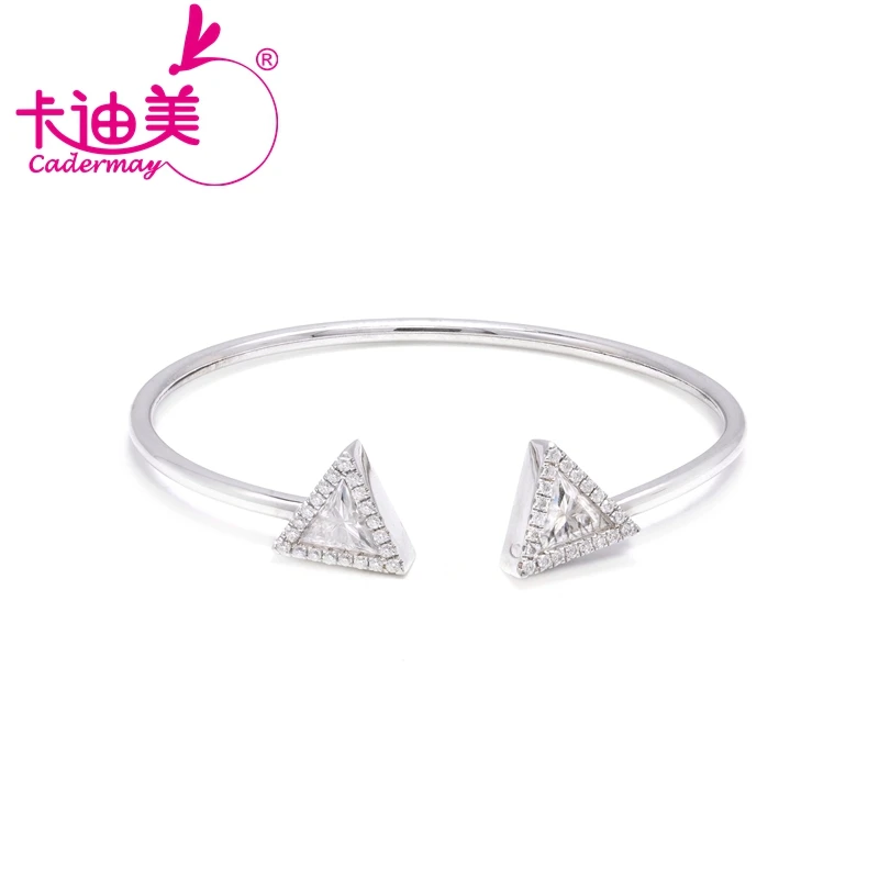 CADERMAY C-Shaped Bracelet for Women 7X7mm Triangle Cut Original 925 Sterling Silver Moissanite Diamond Fine Jewelry