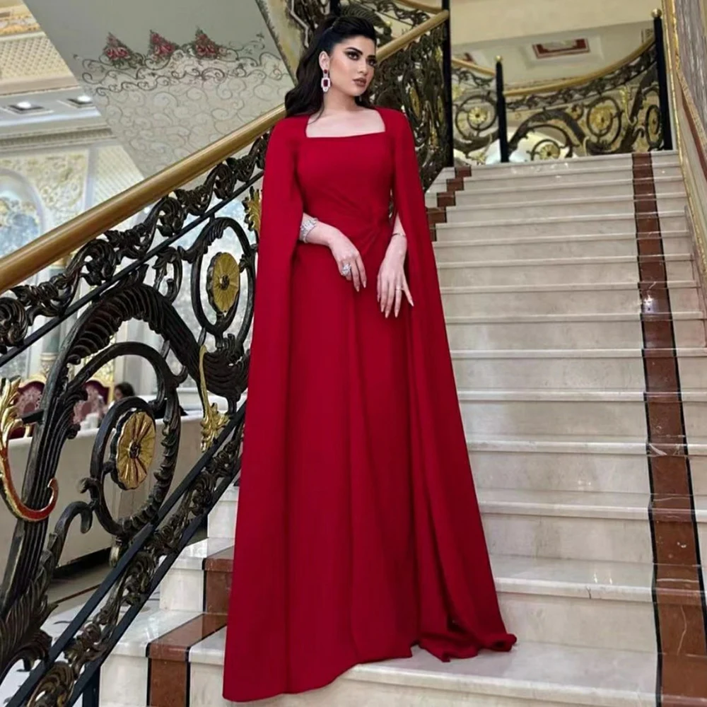 Msikoods Burgundy Arabic Prom Dress Cape Sleeve Formal Occasion Dress Saudi Evening Dress Customized Women Banquet Guest  Dress