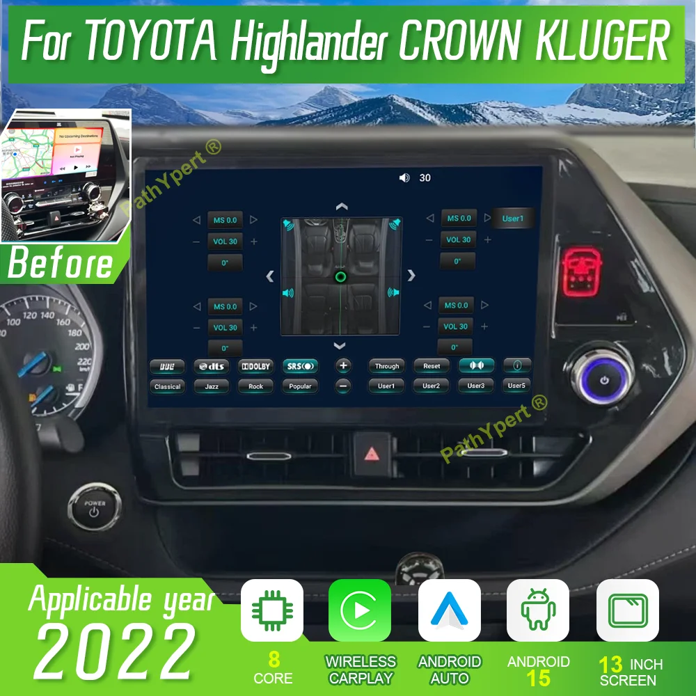 

13'' Android 15 Car Radio For TOYOTA Highlander CROWN KLUGER 2022 Multimedia Player Tesla Screen Wireless Carplay Auto Bluetooth