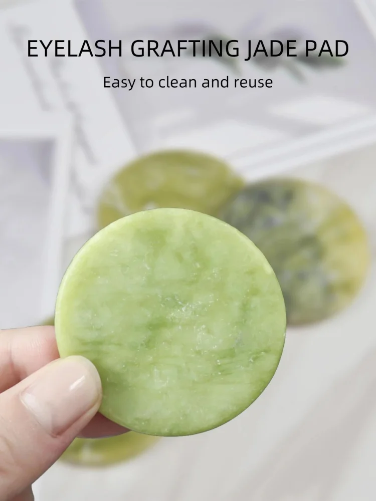 Klimonla Green Marble Jade Stone Pallet Round Eyelash Extension Glue Holder Adhesive Dispenser Tray for Lash Grafting Supplies