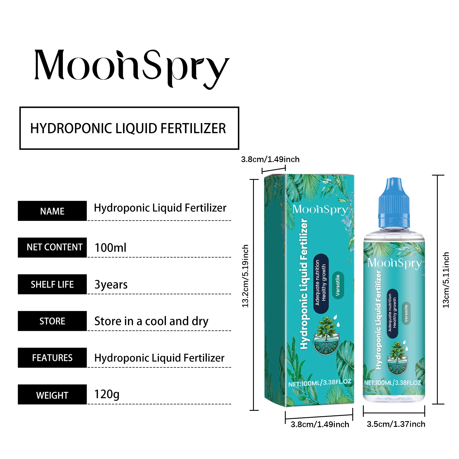 Moonspry 100 مللي الأسمدة السائلة المائية الورقة الخضراء زهرة النمو المغذيات الملحق الأسمدة النباتية محلول المغذيات