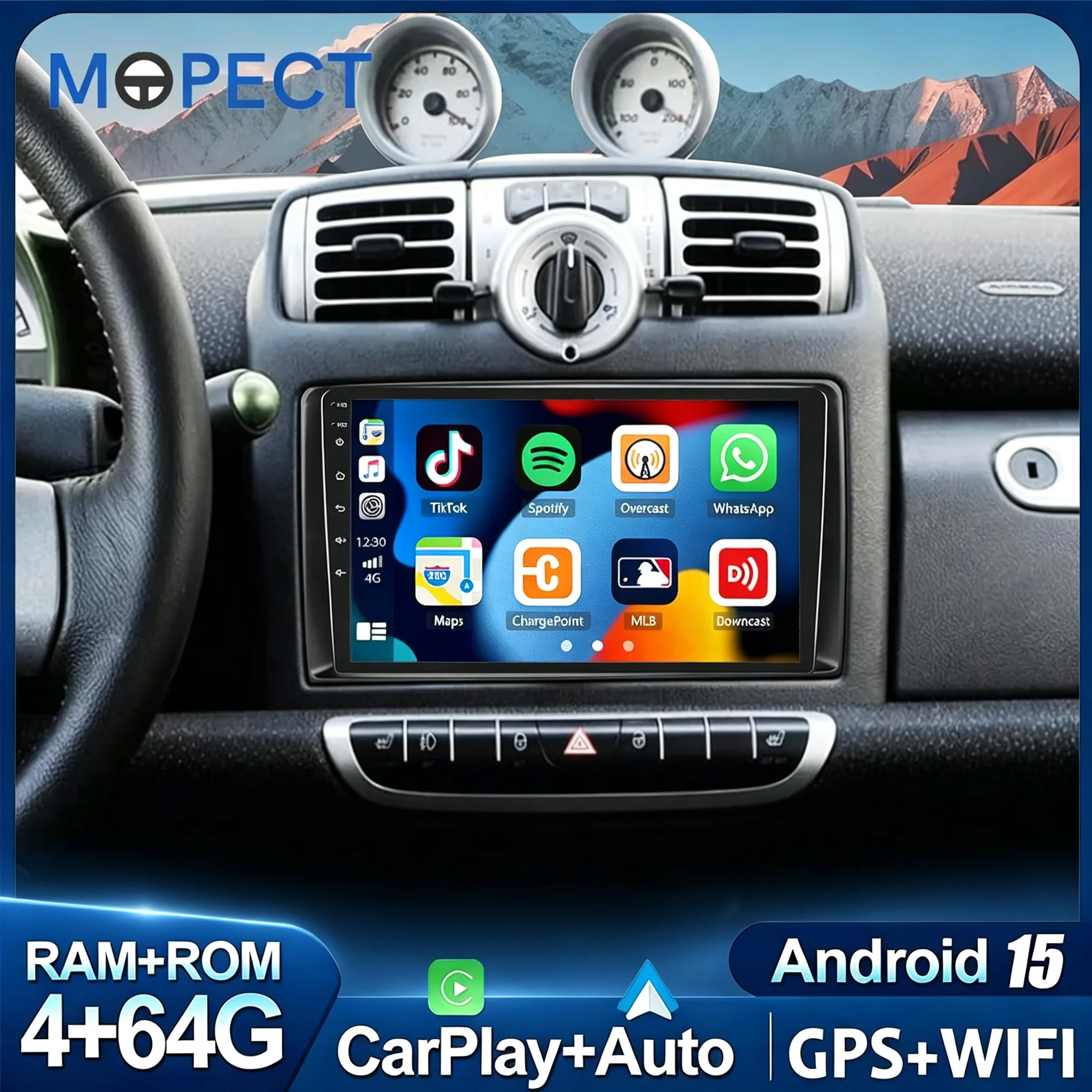 MOPECT 9" per Mercedes Benz Smart Fortwo 451 2005-2015 Apple CarPlay Android Auto Radio GPS FM WiFi BT AM Multimedia DAB+ DVR