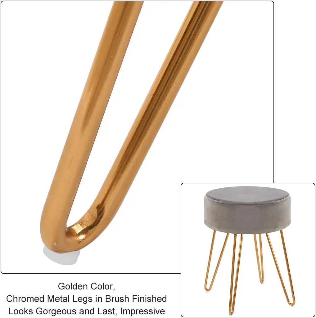 Veludo peludo redondo Metal Stool, contemporânea Vanity Stool