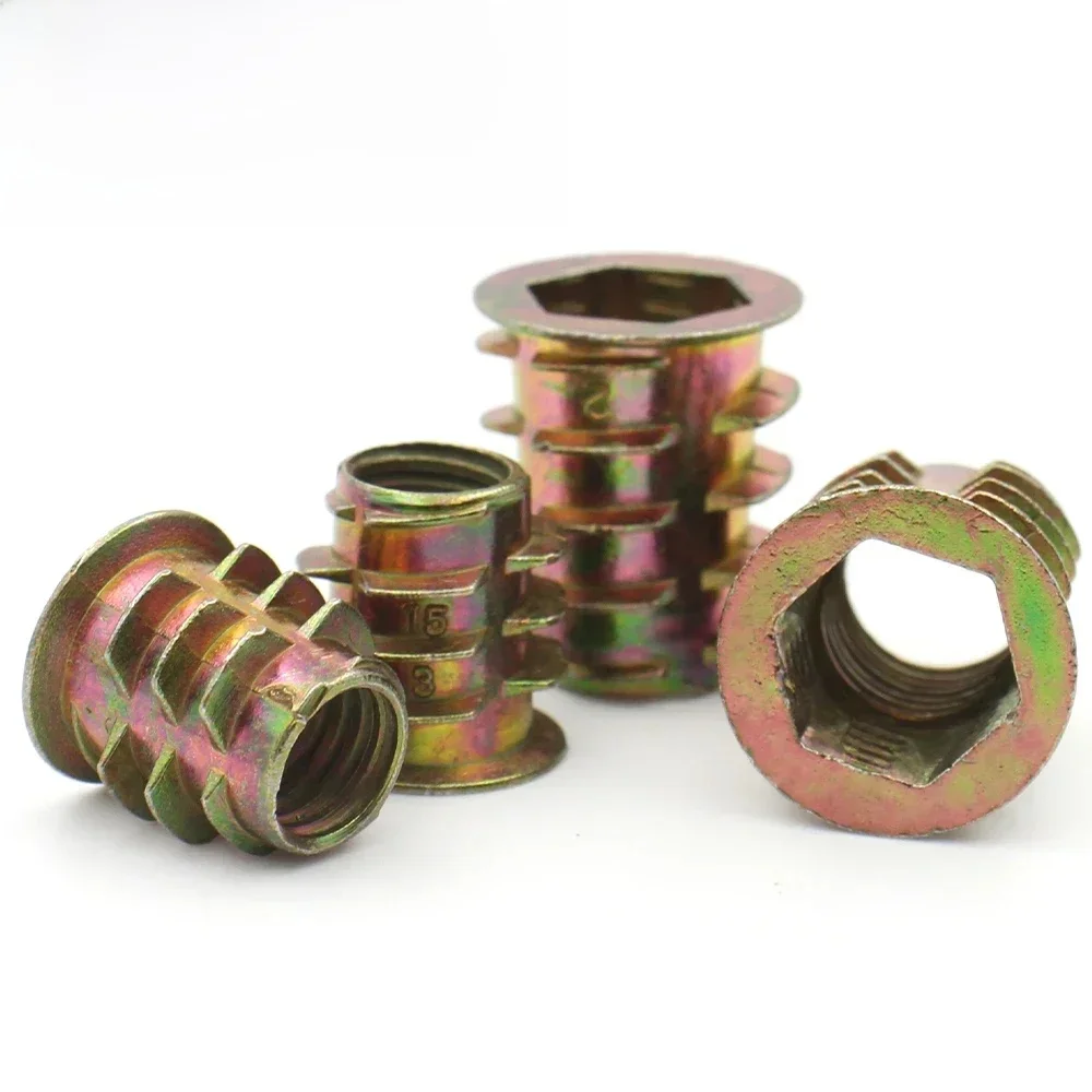 5/10 pièces M4 M5 M6 M8 M10 filetage en alliage de Zinc pour écrou d'insertion en bois à bride tête d'entraînement hexagonale écrous de meubles