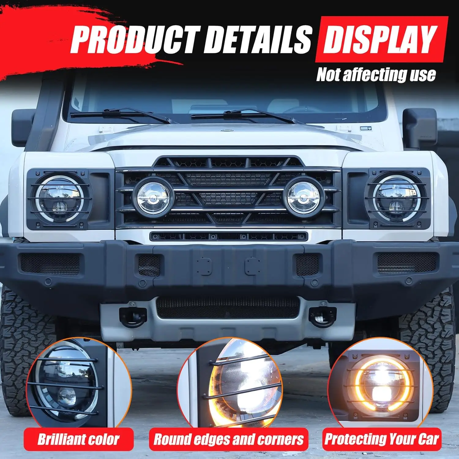 

Carbon Steel Black Car Headlight Lampshade Protection Net Cover For Ineos Grenadier 2020-2024 Accessories Car Modification