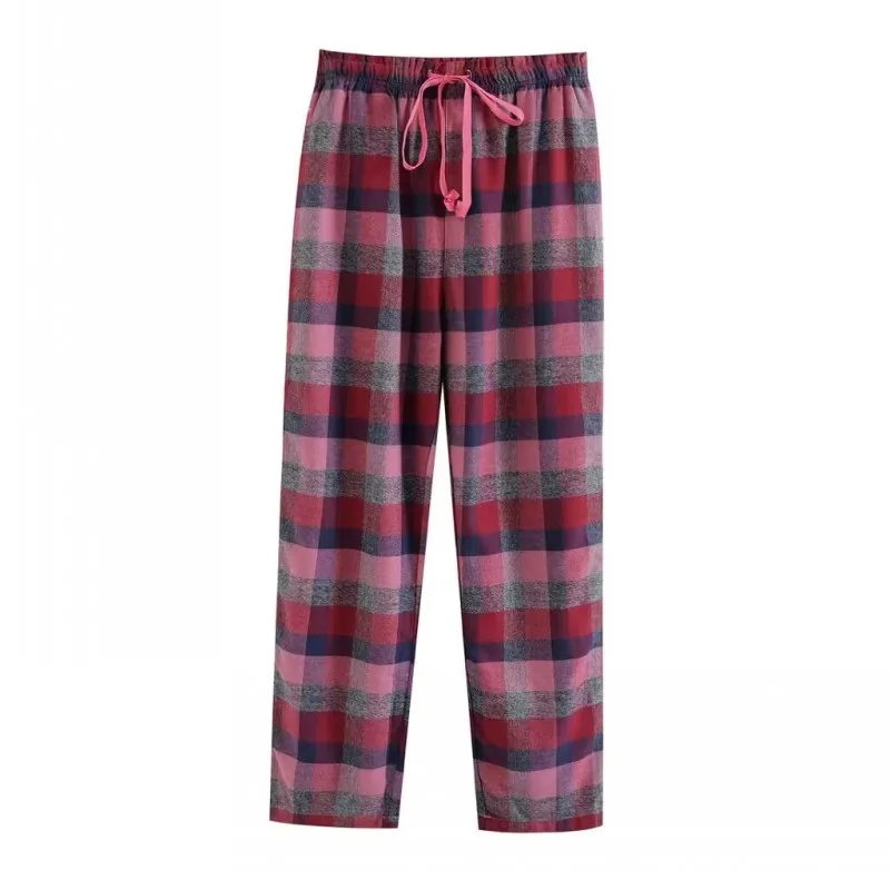 Plaid Design Spring Autumn Sleeping Pants for Women Cotton Flannel Long Trousers Homewear Lounge Wear Pajama Pants Pyjama Femme