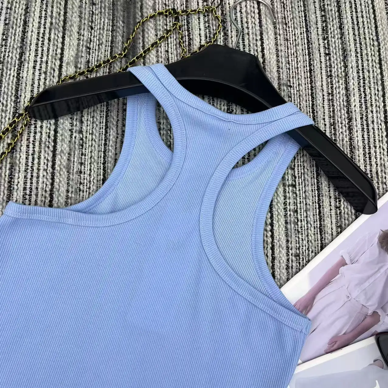 

2025 Women's Sport Blue Stretch Cotton Tank Top Moisture-Wicking Quick Dry High Elastic Gym Yoga Running Casual Athletic S-L