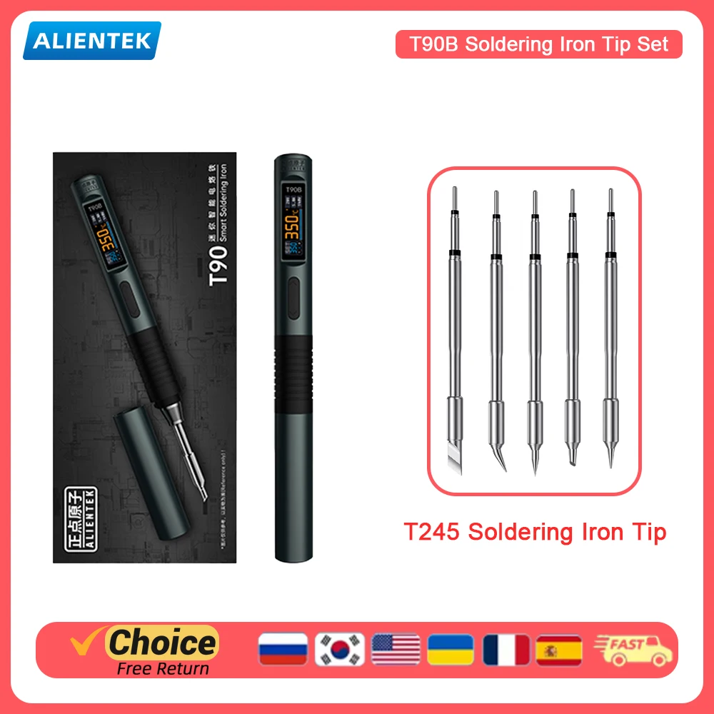 محطة عمل اللحام ALIENTEK T90: أداة لحام رقمية تتضمن شاحن وكابل بيانات، مع خمسة أطراف لحام T245 #1