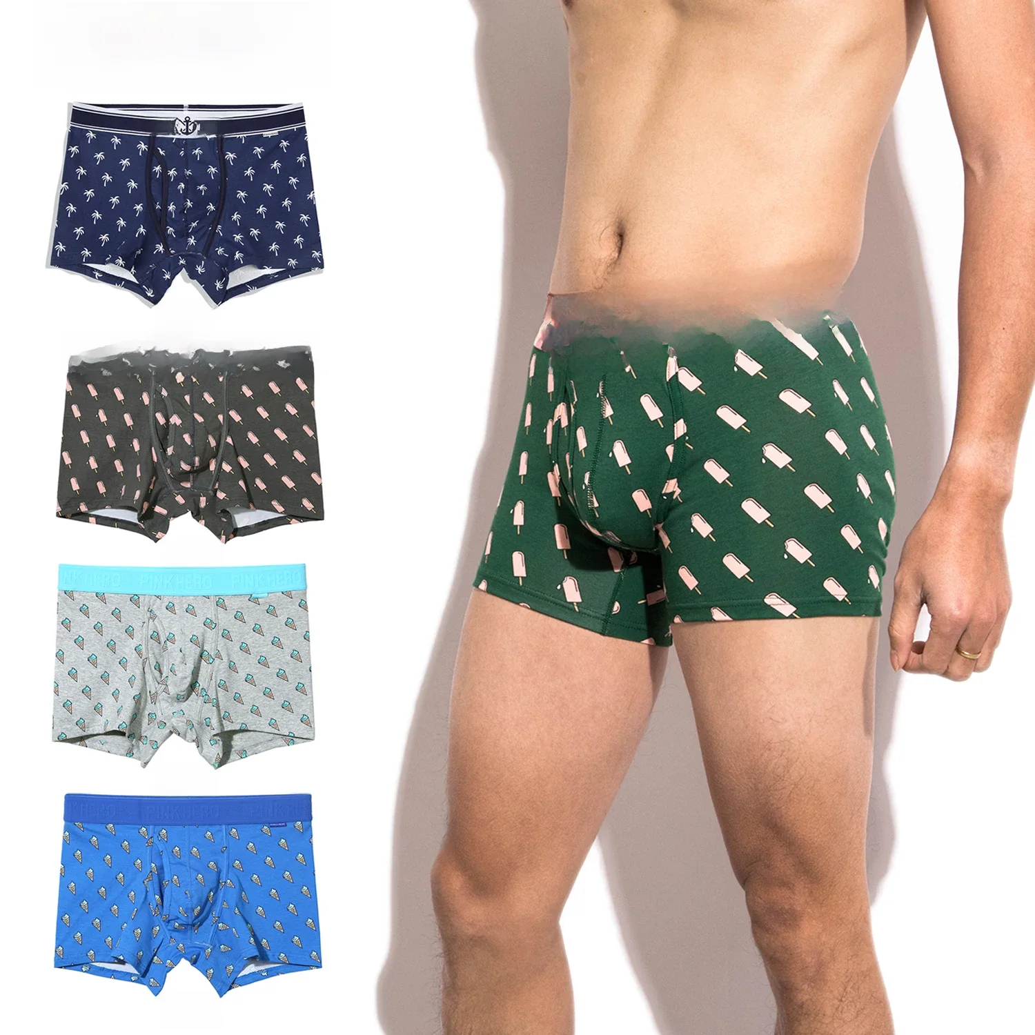 PINKHERO-Boxer confortable et doux en coton pour homme, caleçon à motifs amusants, sous-vêtement masculin