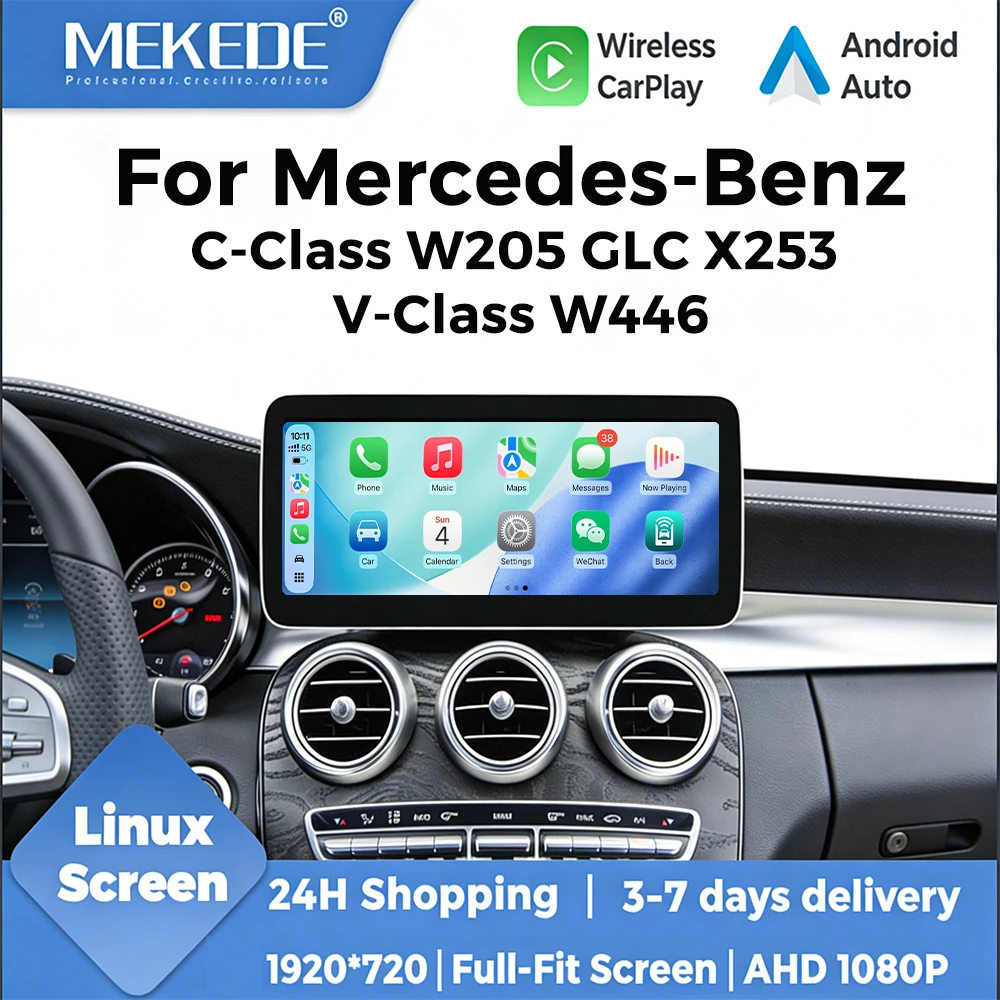 MEKEDE Schermo multimediale per auto Linux Wireless CarPlay Android Auto per Mercedes-Benz Classe C W205 GLC X253 Classe V W447 NTG5.0 Navigazione GPS WIFI BT Phone Link Radio stereo