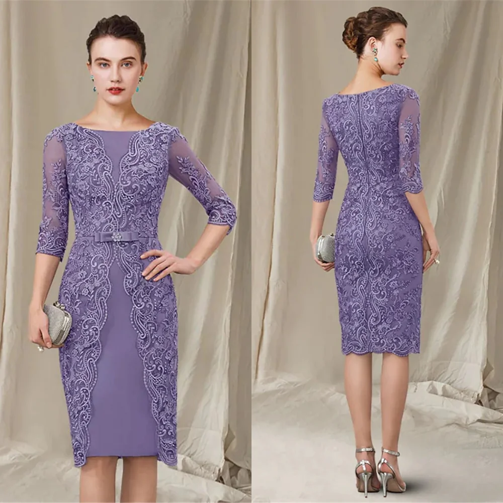 15571# Boat Neck Purple Sheath Mother Of The Bride Dress With Appliques Lace Wedding Party Guest Prom Evening Gown Customized