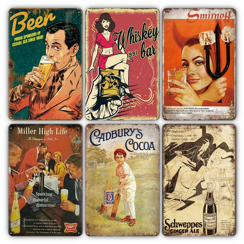 6 Stück Metall-Blechschilder zum Thema Wanddekoration zum Trinken, Retro-Frankreich, Wein, Tourismus, Vintage-Metallblech, Poster, Plakette, 20,3 x 30,5 cm