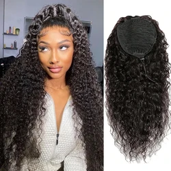 Drawstring Water Wave Ponytail Natural Black Virgin Human Hair Extensions Long Hair Top Quality Ponytail For Women HairExtension