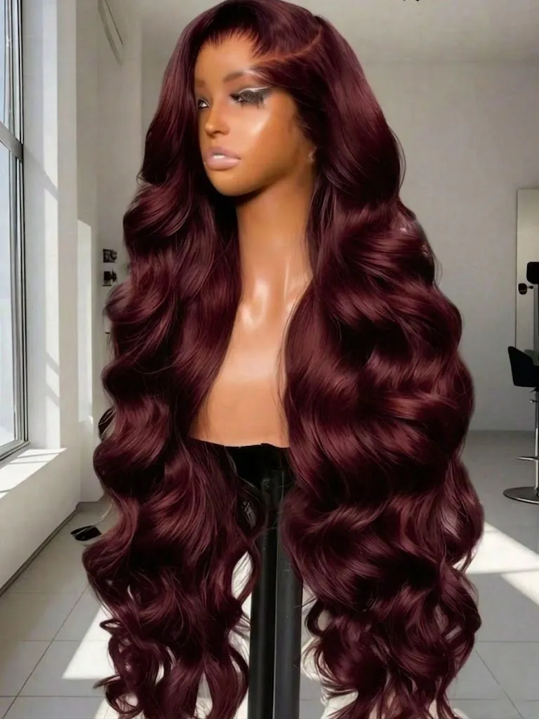 

LUCKOKOS 40-дюймовый парик Body Wave 99J бордового цвета, 13x6 HD Lace Frontal, из натуральных человеческих волос, 250% плотность, бразильский красный, 13x7 Lace Frontal парик