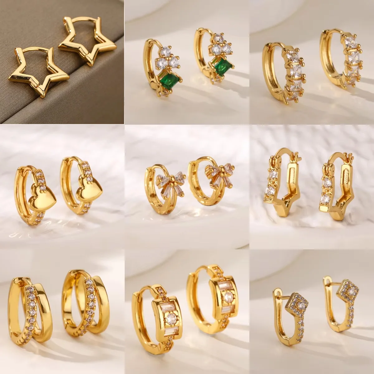 Bow Synthetic Zircon Mini Hoop Earrings Women Gold Color Stainless Steel Jewelry Elegant Small V Geometry Ear Piercing Christmas