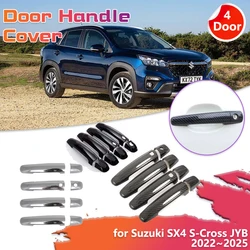 Car Door Handle Cover for Suzuki SX4 S-Cross JYB 2022~2025 2023 Carbon Fiber Black Chrome Sticker Trim Scratch Decor Accessorie