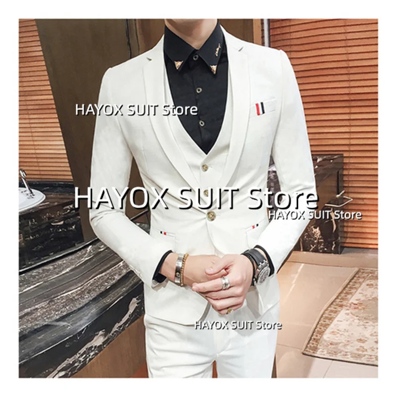 Men's Suit Jacket Waistcoat Pants Casual Fashion Light Luxury Business Formal Blazer Groom Groomsmen Wedding 3-Piece Set