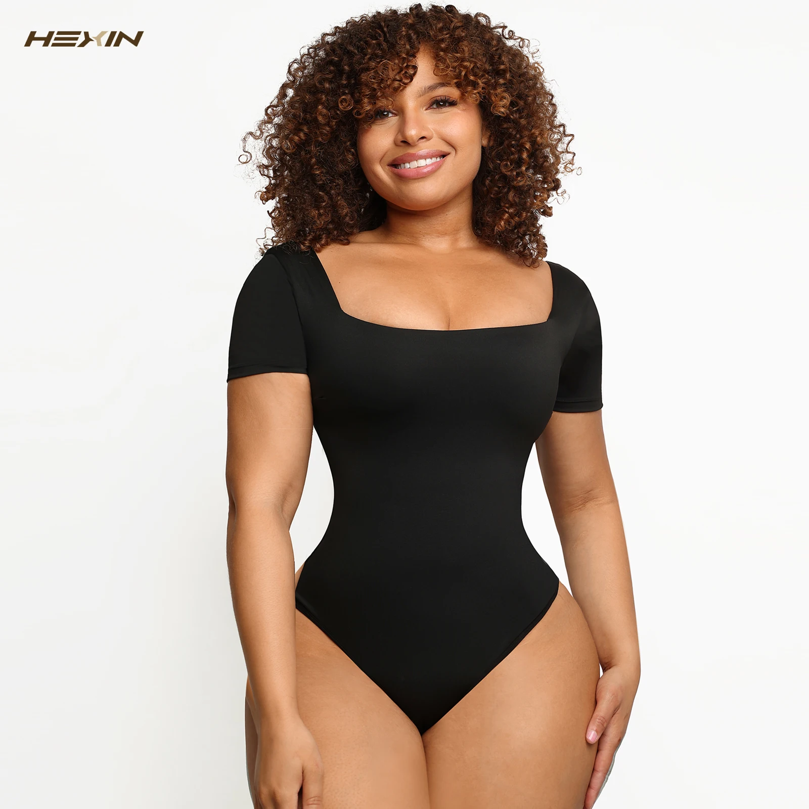 

Hexin Thong Short Sleeve Women Full Body Shaper Bodysuit Tummy Control Shapewear