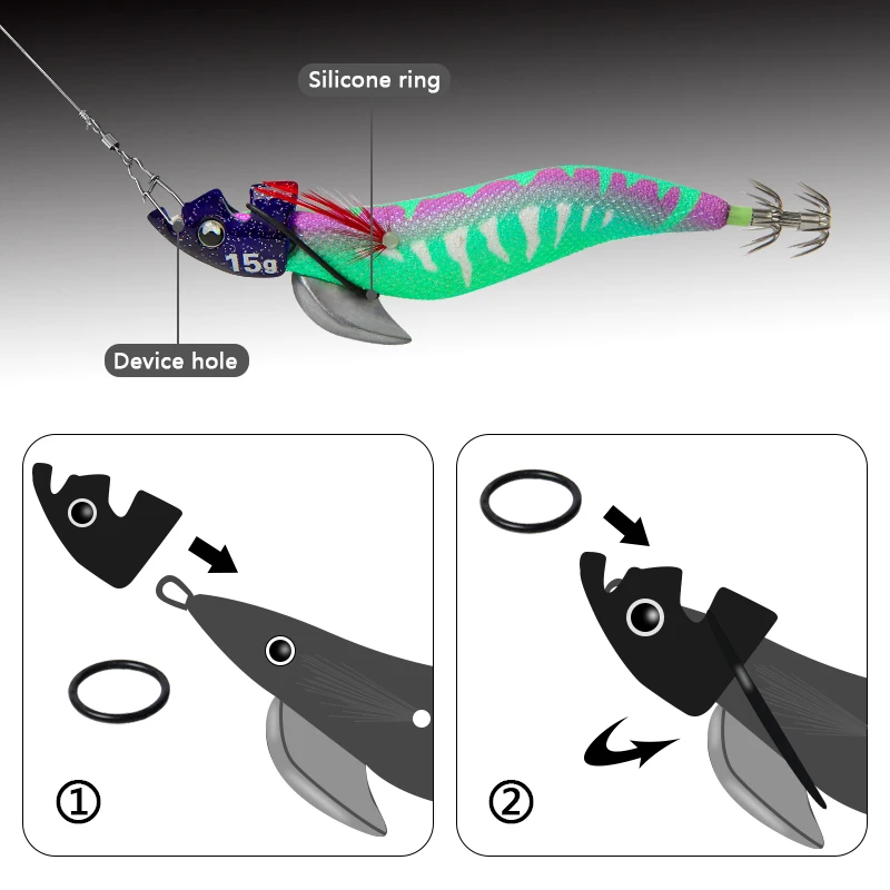 LETOYO 2PCS Luminoso EGI per punta run calamari richiamo TR Sinker peso eging per Webfoot Polpo Seppie mare accessori per la pesca