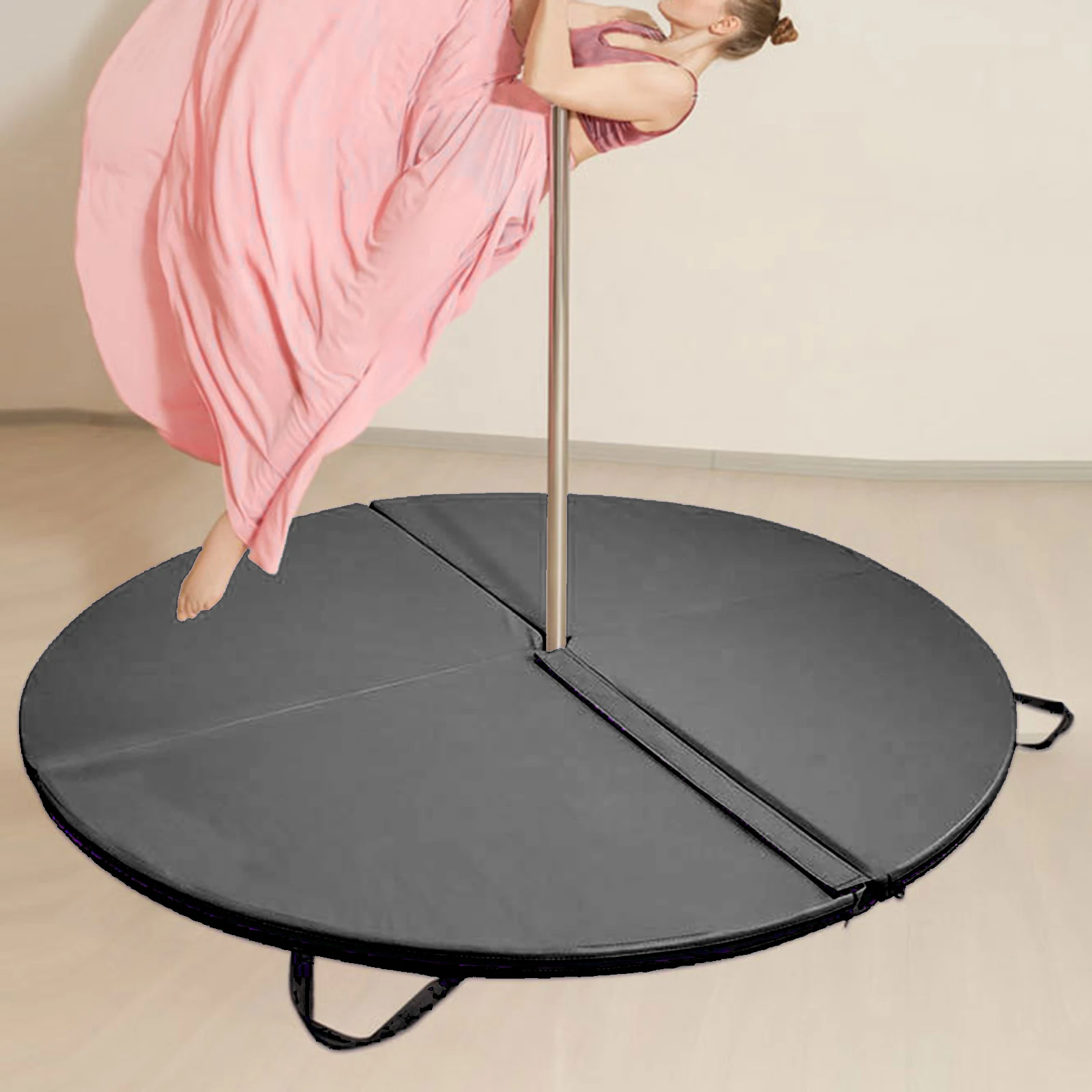 Folding Pole Dance Mat Floor Protection Sports Training Adults Workout Mat Black Round for Pilates Outdoor Fitness Studio Indoor