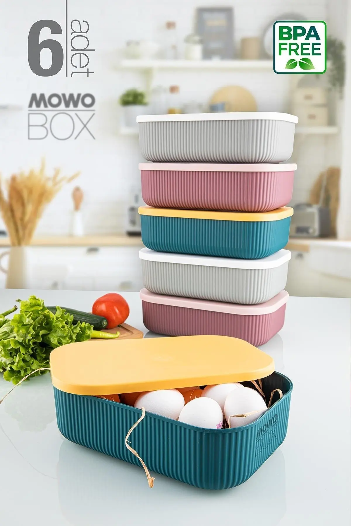 6 Pieces 3.2 Lt (mix) Kitchen Storage Container Storage box Storage of your vegetables, fruits, dry food, cake and pastry