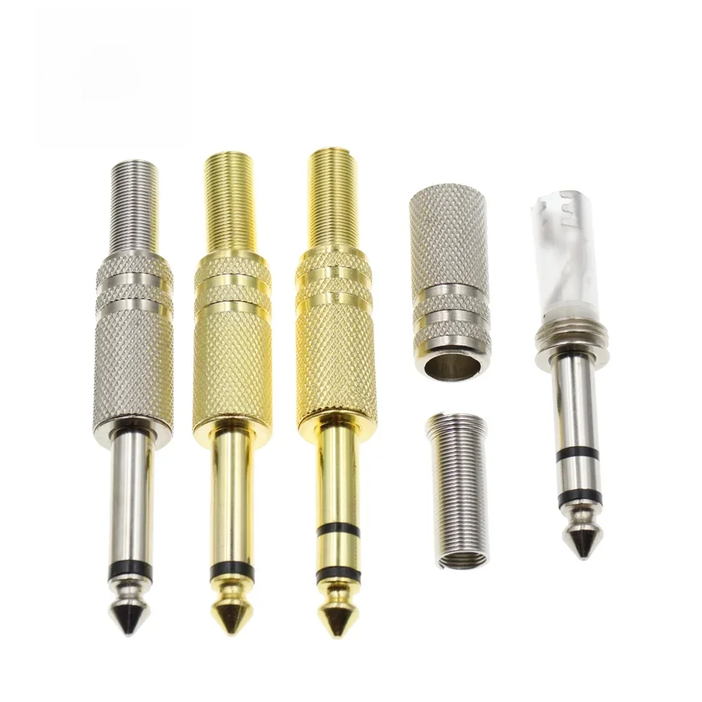 2 pièces plaqué or 6.35MM mâle 1/4 Mono/stéréo 6.5MM prise nickelée adaptateur Audio connecteur à souder