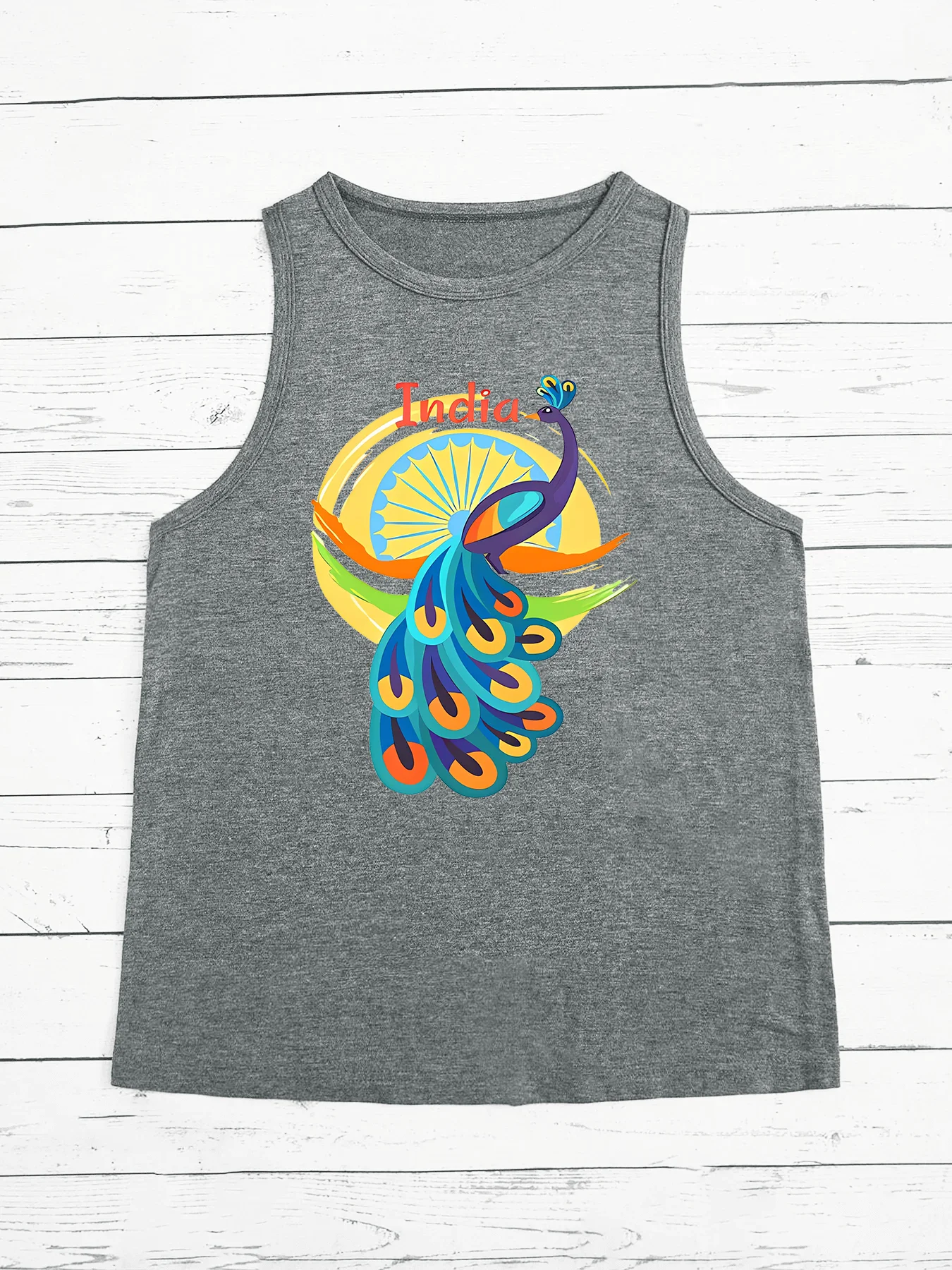 India Beautiful Peacock In Isolated Ring Summer Fashion Funny Sports Women's Tank Top Loose O Neck Sleeveless Casual Tank Top