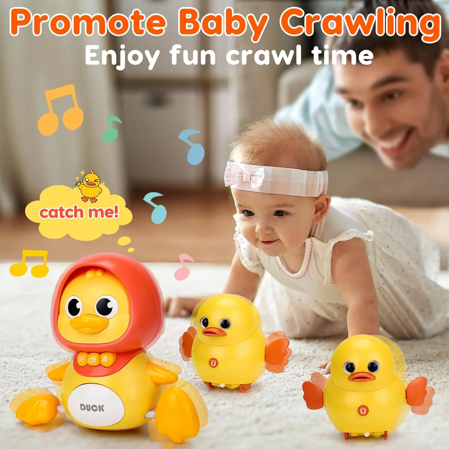 Baby Crawling Toys Musical Duck Walking Toys Early Learning Interactive Crawling Toy Night Light Toy for Boy Girl Birthday Gift