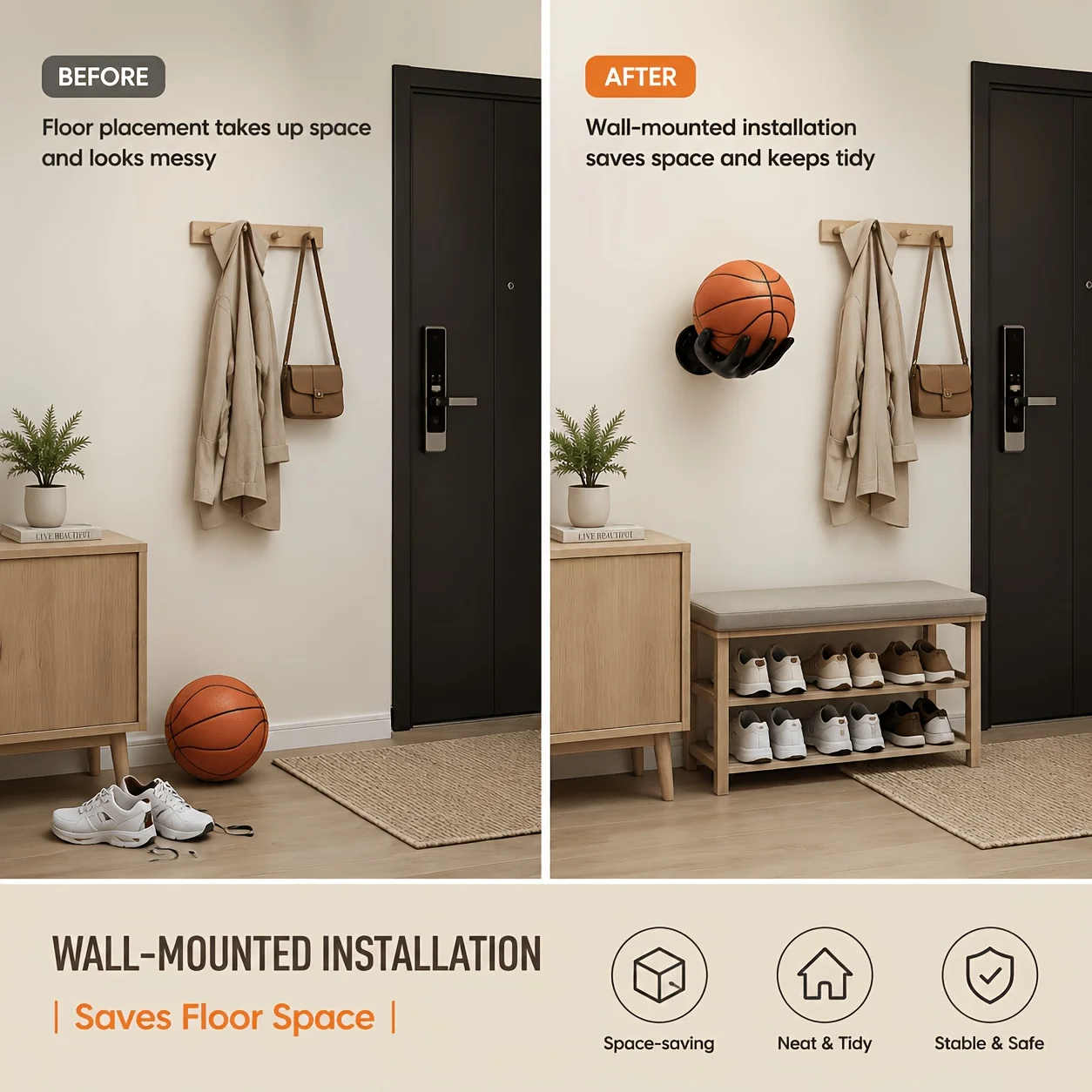 1pcs creative palm shaped storage rack, designed specifically for storing balls; Fixed to the wall or door panel with screws
