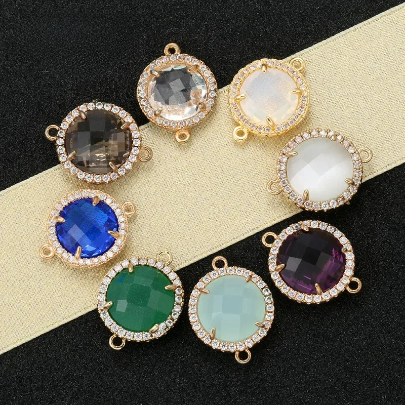 ZHUKOU 14x18mm Mooie Messing Zirconia Ronde Kristal Connectors voor Ketting Handgemaakte sieraden maken bevindingen model: VS353 - afbeelding 2